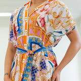 Ruched Shoulder Button Down Midi Dress