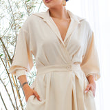 Collared Wrap Style Midi Dress