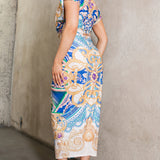 Deep V-neck Pleats Midi Dress