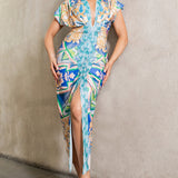 deep v neck pleats midi dress