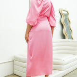 Balloon Sleeve Wrap Dress
