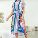 Ruched Shoulder Button Down Midi Dress