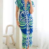 Deep V-neck Pleats Midi Dress