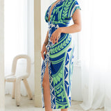 Deep V-neck Pleats Midi Dress