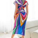 Deep V-neck Pleats Midi Dress