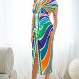 Deep V-neck Pleats Midi Dress