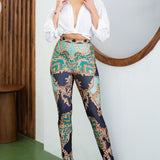 leggings style bell bottom high waist pants with side slits