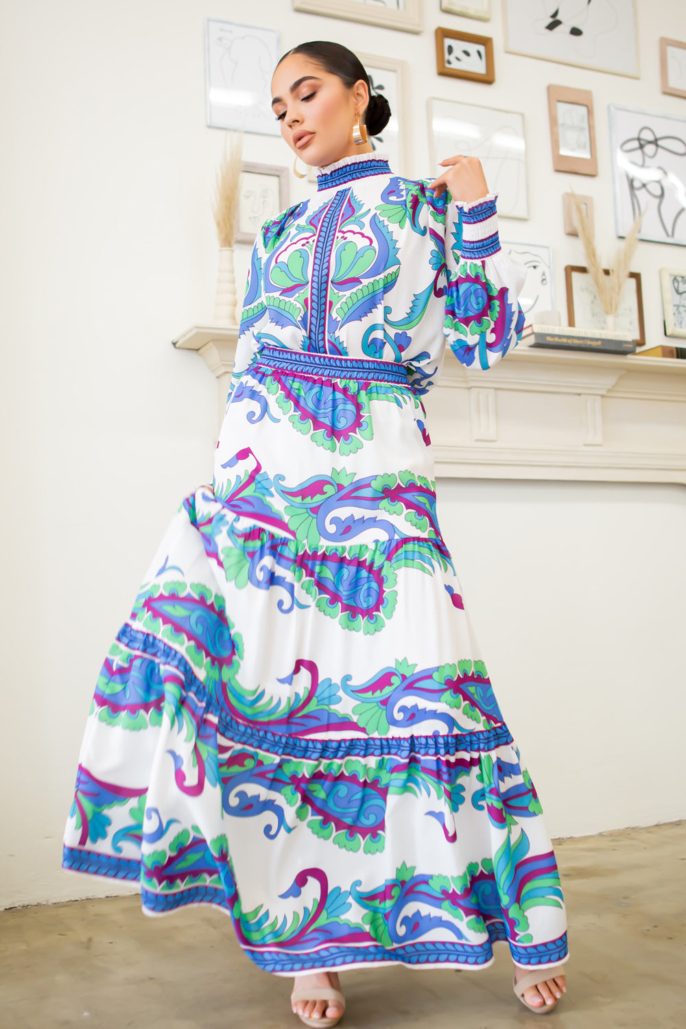 Tiered Maxi long skirt in blue