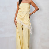 Strapless Satin Lace Trim Top