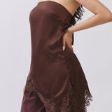 Strapless Satin Lace Trim Top