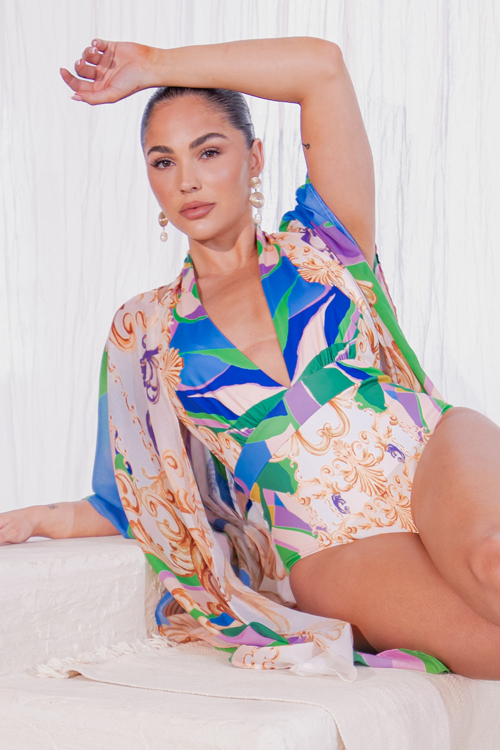 Halter Neck One Piece Swimsuit & Cover-up Set