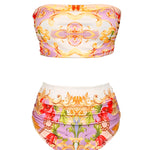 Bandeau Bikini Top, High-waist Bottom and Cover-up Set