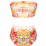 Bandeau Bikini Top, High-waist Bottom and Cover-up Set