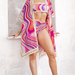 Bandeau Bikini Top, High-waist Bottom and Cover-up Set