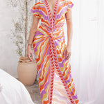 knot front deep v neck sexy midi dress