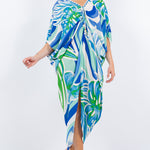 Long V-neck kaftan beach coverup dress with below-the-elbow length sleeves