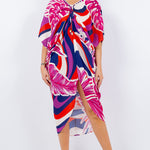 Long V-neck kaftan beach coverup dress with below-the-elbow length sleeves