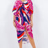 Long V-neck kaftan beach coverup dress with below-the-elbow length sleeves