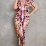 deep v neck pleats sexy midi dress
