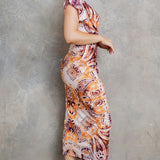 Deep V-neck Pleats Midi Dress