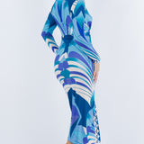 PLUNGE NECK LONG SLEEVE MIDI DRESS
