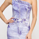 One Shoulder Denim Effect Dress