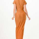Solid deep V-neck pleats midi dress