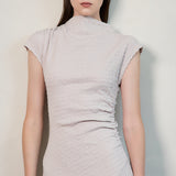 Textured Cap Sleeve Ruched Midi Dress