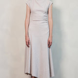 Textured Cap Sleeve Ruched Midi Dress