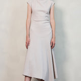 Textured Cap Sleeve Ruched Midi Dress