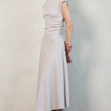 Textured Cap Sleeve Ruched Midi Dress