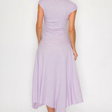 Textured Cap Sleeve Ruched Midi Dress