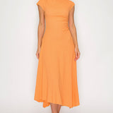 Textured Cap Sleeve Ruched Midi Dress