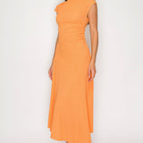 Textured Cap Sleeve Ruched Midi Dress