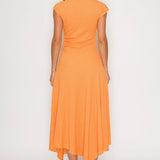 Textured Cap Sleeve Ruched Midi Dress