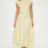 Textured Cap Sleeve Ruched Midi Dress