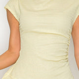 Textured Cap Sleeve Ruched Midi Dress