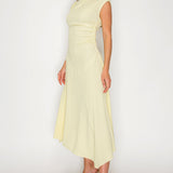 Textured Cap Sleeve Ruched Midi Dress