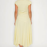 Textured Cap Sleeve Ruched Midi Dress