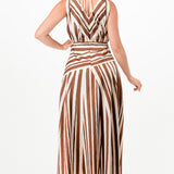 Striped Satin effect V-Neck Maxi Dress with Back Tie