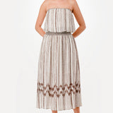 Ethnic Stripe Smocked Balloon Hem Midi Dress