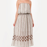 Ethnic Stripe Smocked Balloon Hem Midi Dress