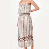 Ethnic Stripe Smocked Balloon Hem Midi Dress