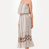 Ethnic Stripe Smocked Balloon Hem Midi Dress