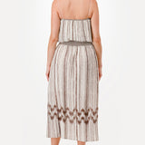 Ethnic Stripe Smocked Balloon Hem Midi Dress