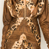 Leopard Deep V-neck Long Dolman Sleeve Midi Dress