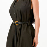 Sleeveless Button-Front Belted Shirt Dress
