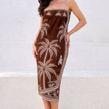 Strapless Chiffon Scarf Panel Midi Dress
