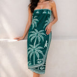Strapless Chiffon Scarf Panel Midi Dress