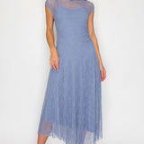 Sheer Lace Cap Sleeve Midi Dress